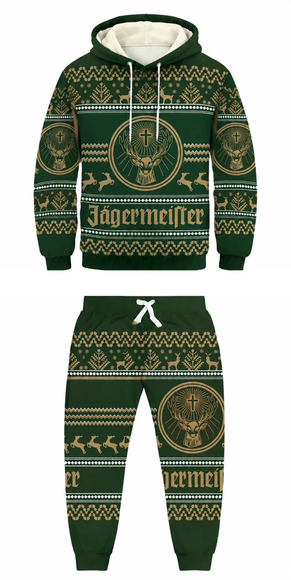 Green Deer Ugly Pullover Hoodie & Sweatpant Set - THREADPARTY